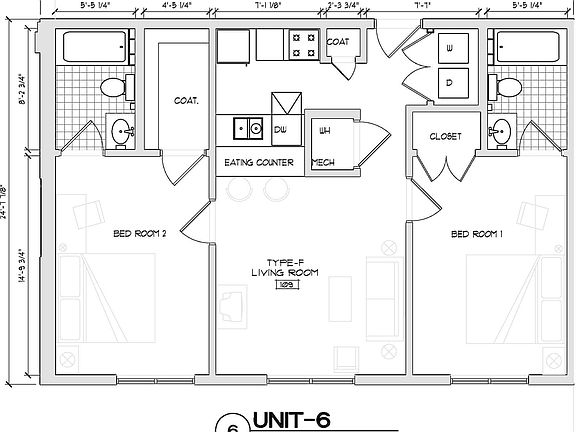 Typical 2-br/2-ba floorpan