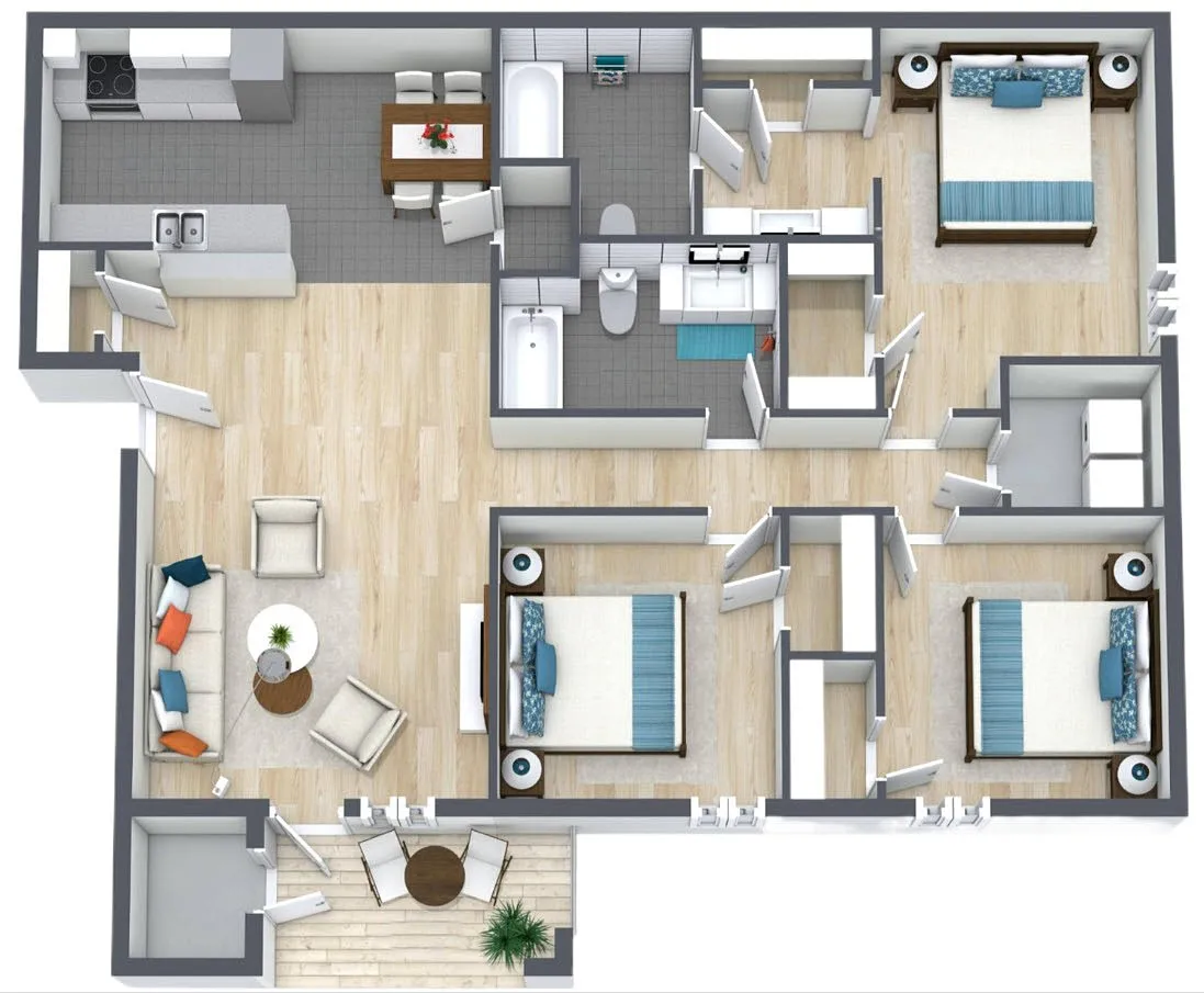 Floor plan 3BR - 2BTH Renovated