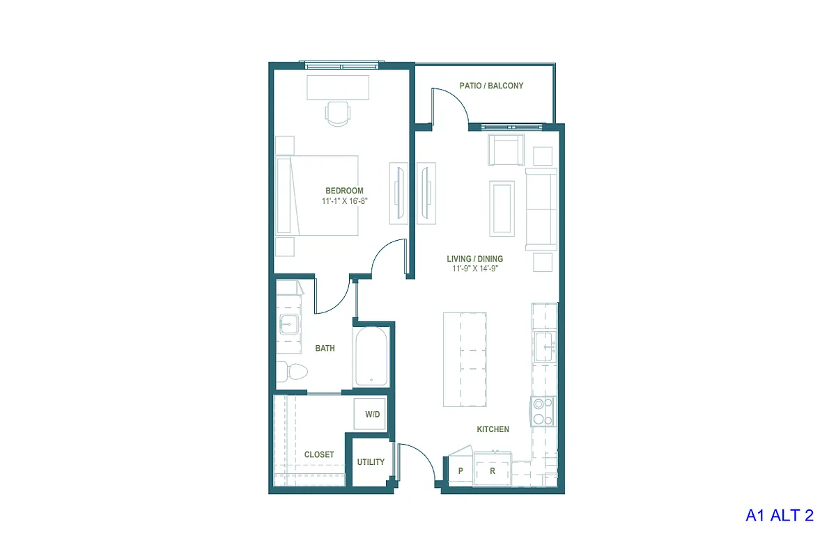 Floor plan A1 ALT 2 | 1 Bed | 1 Bath