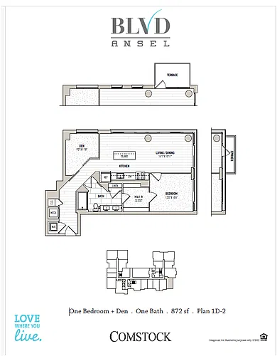 Floor plan 1 Bed/1 Bath Den-1D-2