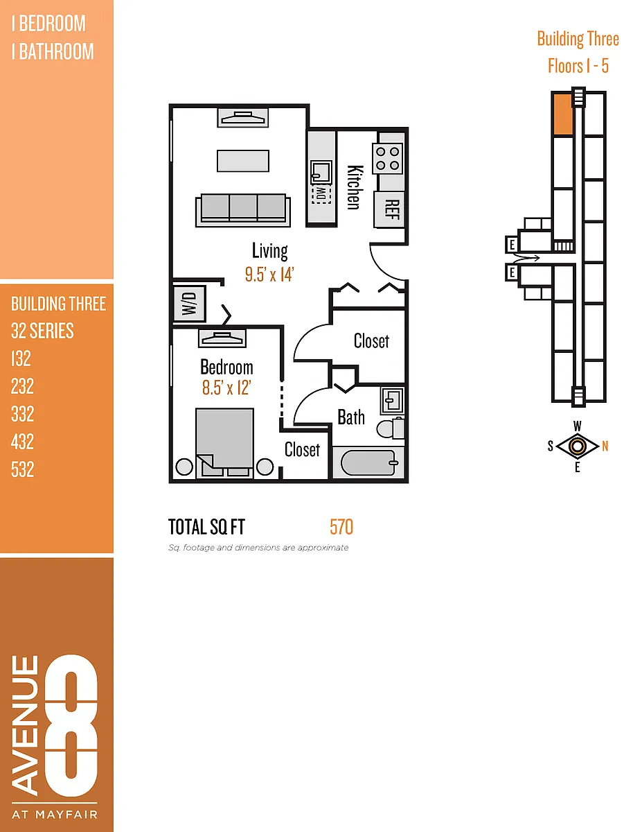 Floor plan 32 Series 1 Bedroom / 1 Bath