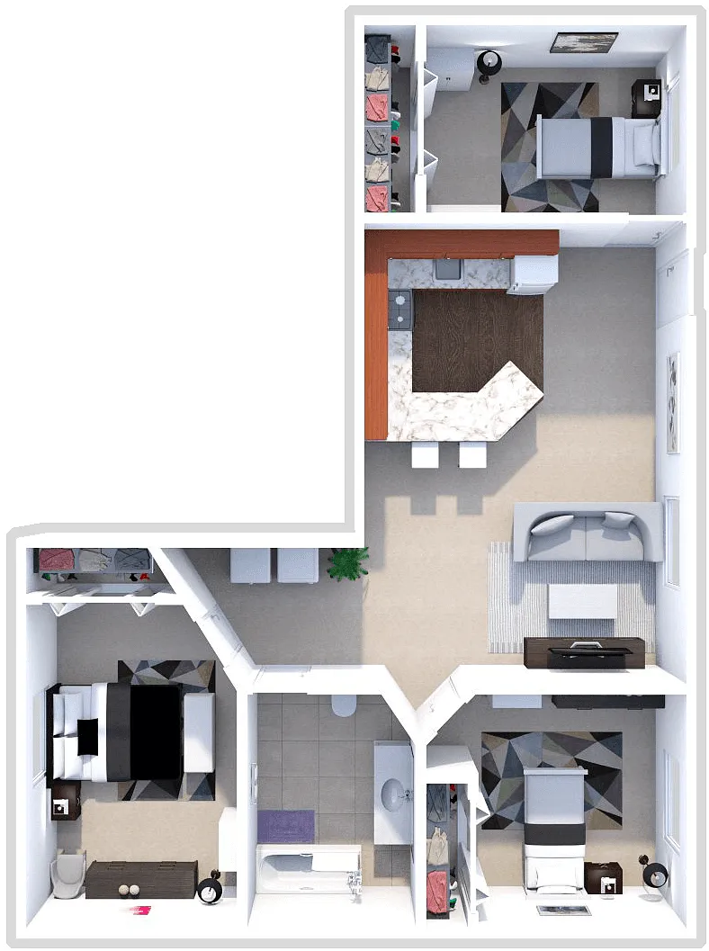 Floor plan Three Bedroom One Bathroom