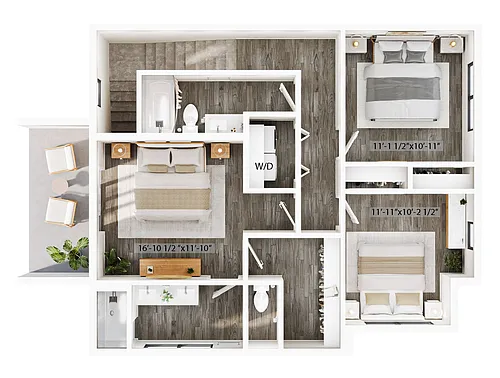 Floor plan C1 - Three Story Townhouse - Attached Garage