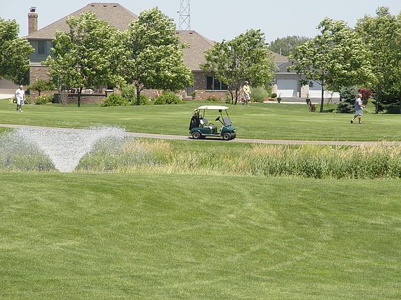 close up of Fountain/golf course view from deck