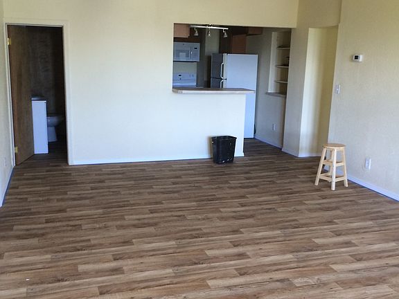 view from bay window to kitchen - bath to left