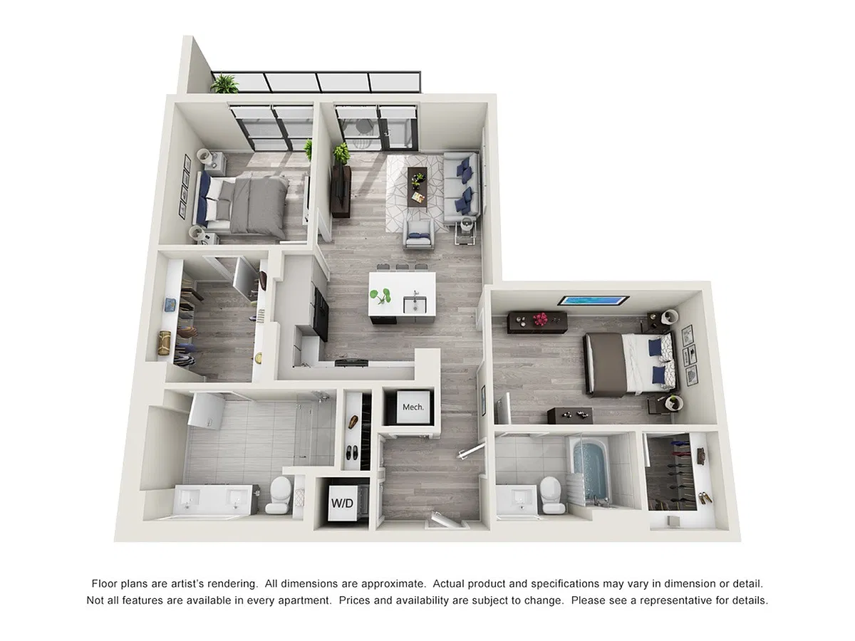 Floor plan Two Bedroom Two Bath (994 SF)