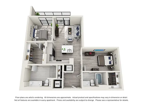 Floor plan Two Bedroom Two Bath (994 SF)