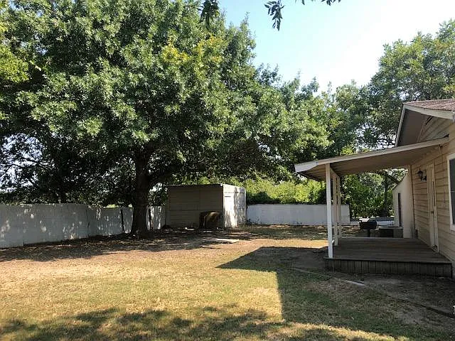Backyard with storage shed