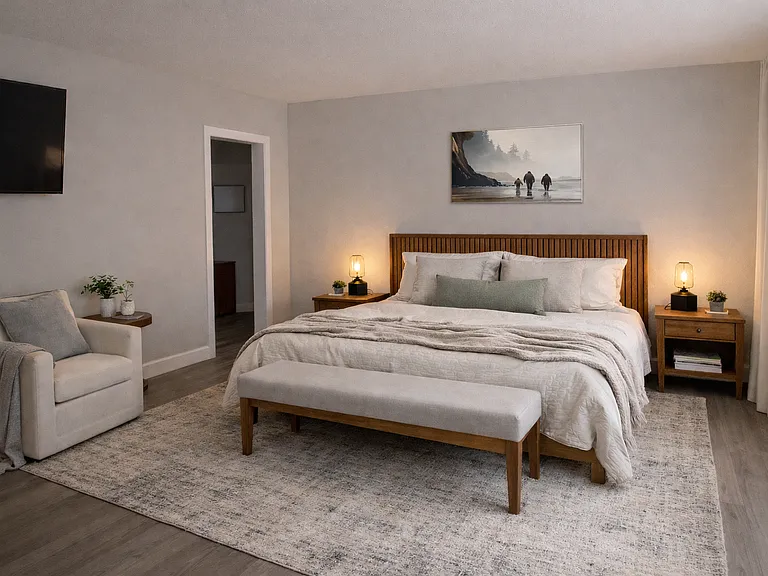 Master bedroom downstairs with own bathroom with shower.