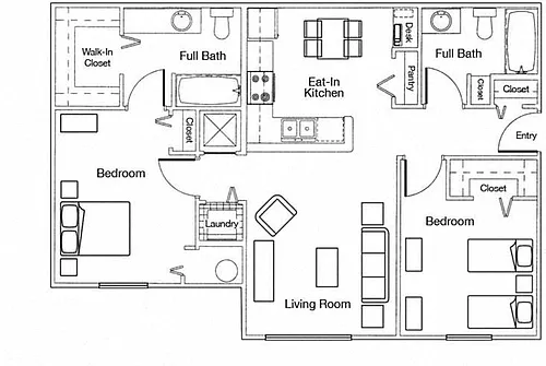 Floor plan Two Bedroom Two Bathroom 60%