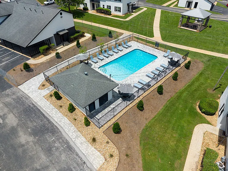 Aerial view of the pool & sundeck