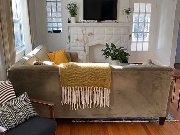 Living room with Arhaus couch