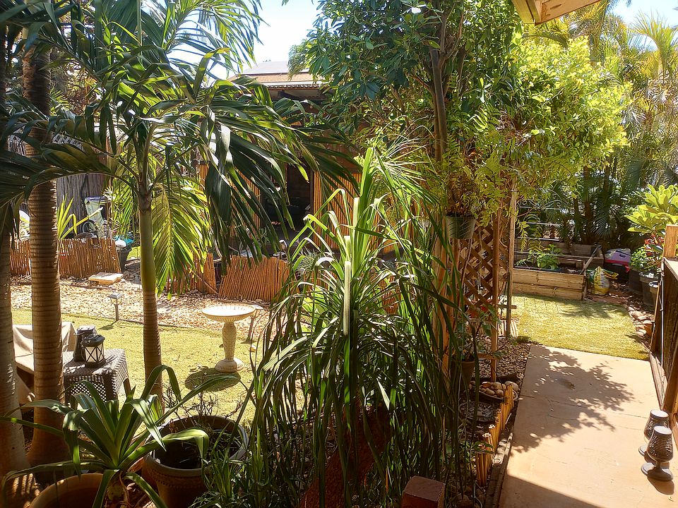 front yard faux grass, view from Main house front porch. (tiki front shade sit spot in front yard)