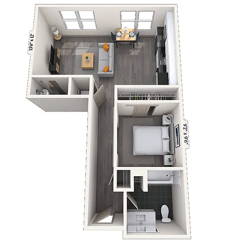 Floor plan Studio 0x1 581-595 SF