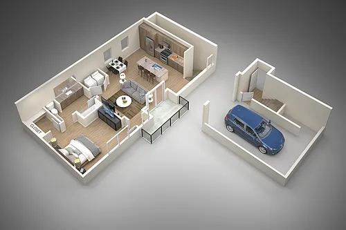 Floor plan 1 Bed/1 Bath/2 Story-Garage