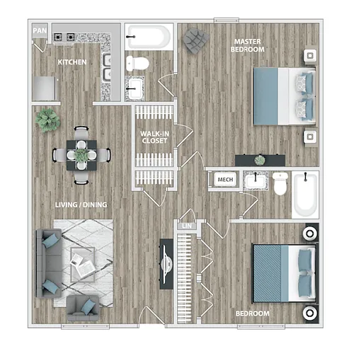 Floor plan TH2 | 2 Bed | 2 Bath