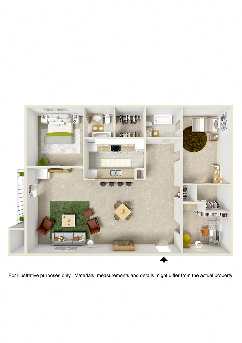 Floor plan 2Bedroom/2Bath, STUDY