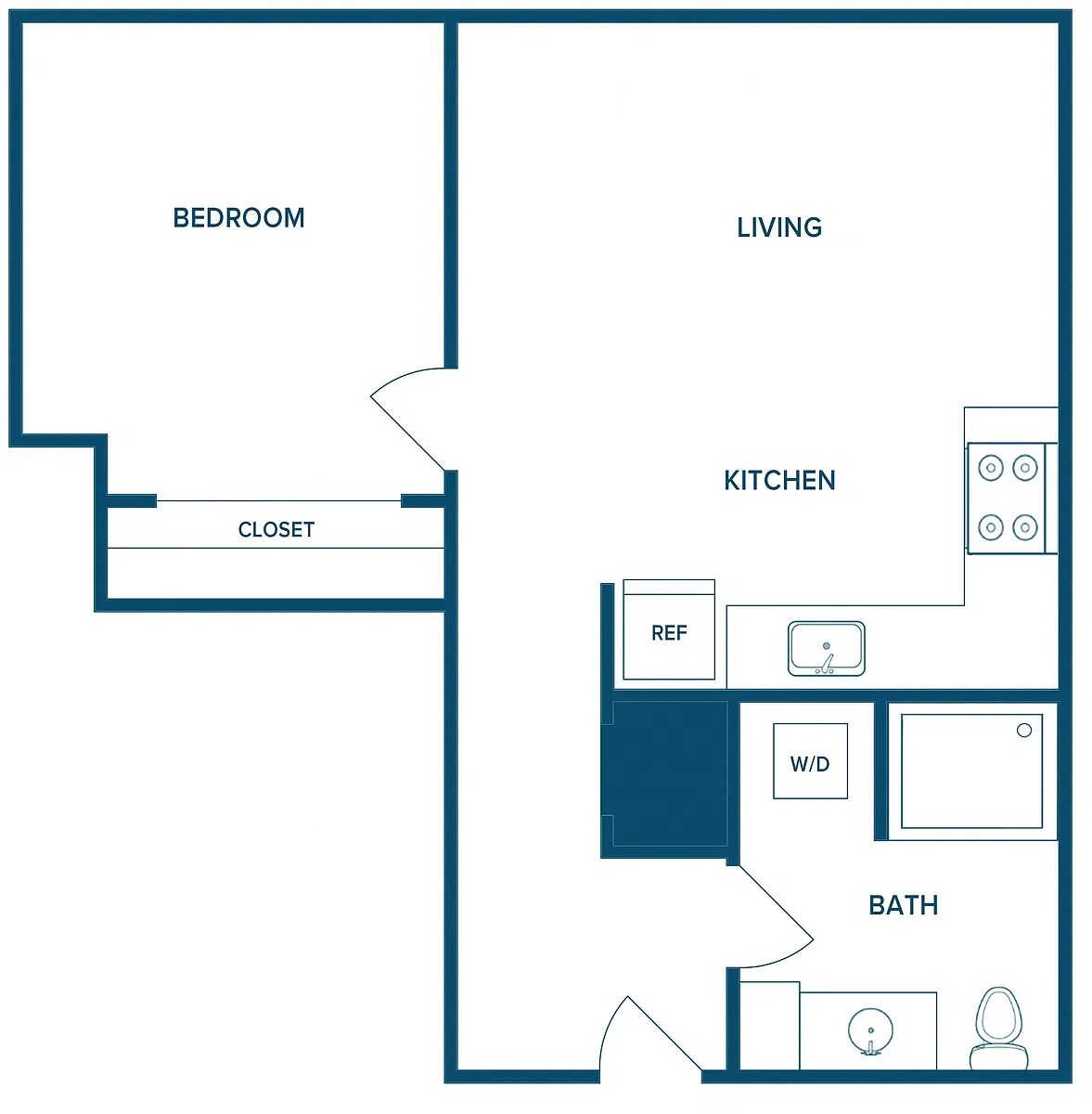 Floor plan 975: 1 Bedroom A