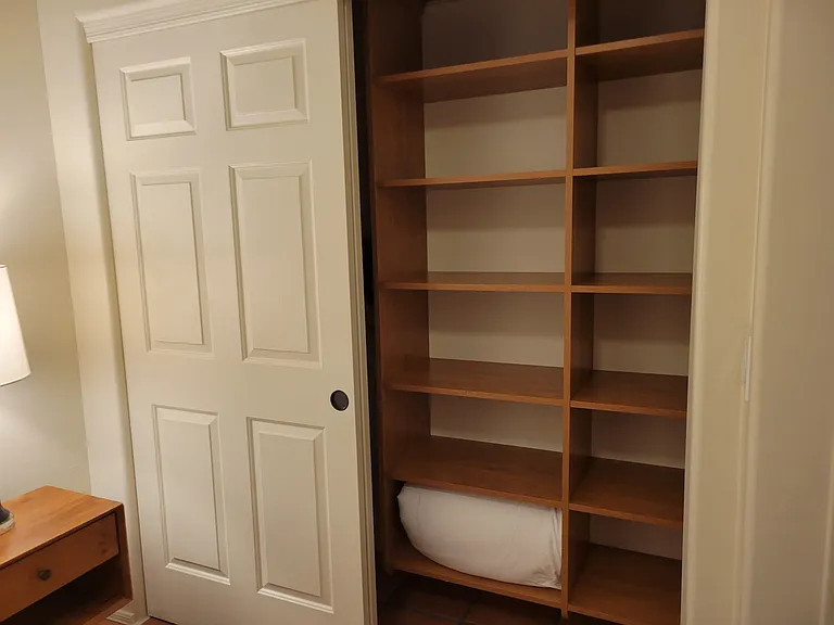 Small bedroom organized side of the closet. The left side is all hanging space.