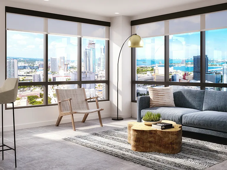 Spacious Living Room Area with Awe-inspiring Views | Apartments for Rent in Downtown Miami | Grand Station