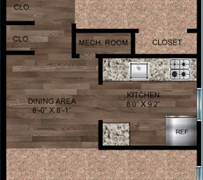 A1 1 BR 1 BA (638 SQFT)