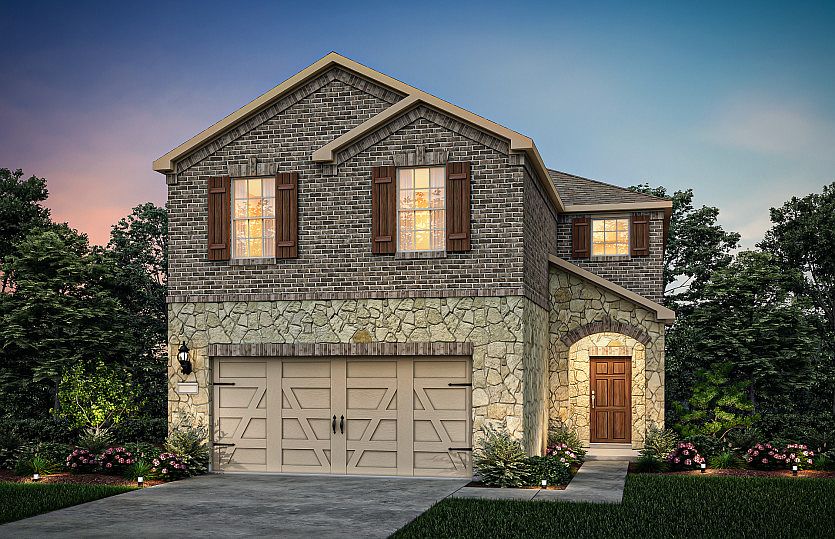 The Rybrook, a two-story home with 2-car garage, shown with Home Exterior L Model representation