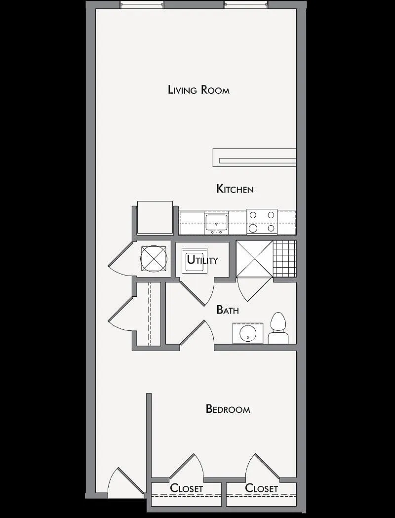 Floor plan Barboro One Bedroom 776 sf
