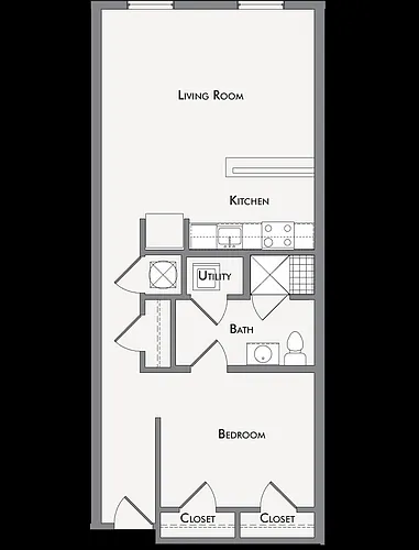 Floor plan Barboro One Bedroom 776 sf