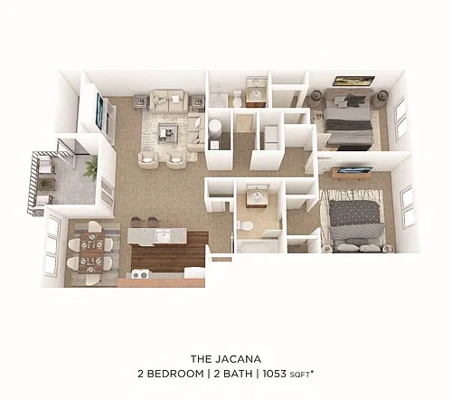 Floor plan Two Bedroom 2 Bath-1053 sqft
