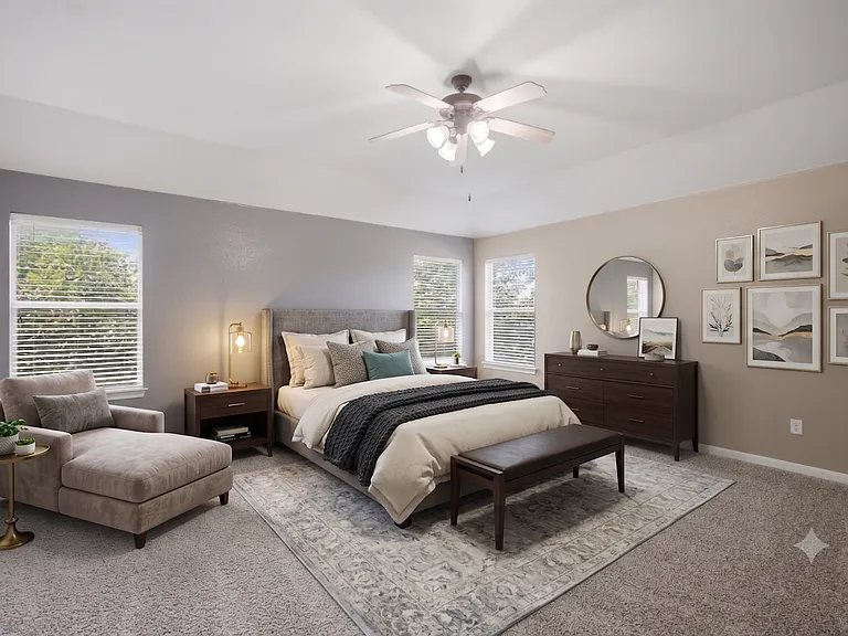 Bedroom #4 (Primary suite), with HUGE walk-in closed, a garden tub, stand in shower and double sink vanity - STAGED