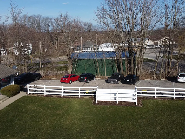 Arial of parking lot and yard
