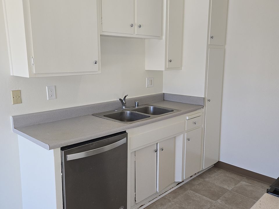 Kitchen with stainless dishwasher and stainless sink