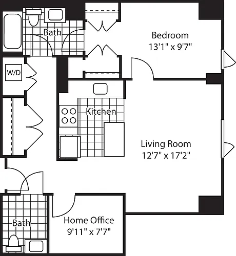 Floor plan 1 Bed (North) - 932