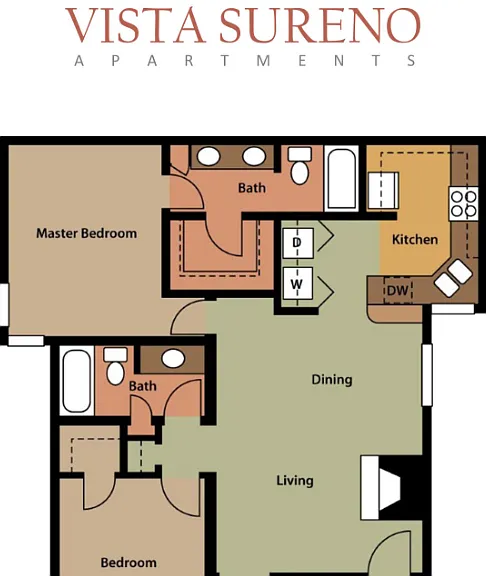 Two-Bedrooms, Two-Bathrooms (AR) Floorplan Diagram