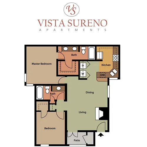 Floor plan Two-Bedrooms, Two-Bathrooms (AR)
