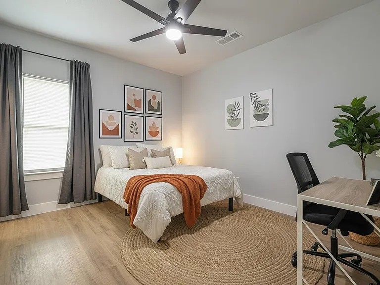 Spacious room, huge closet, desk chair and bed. TV can be added upon request.
