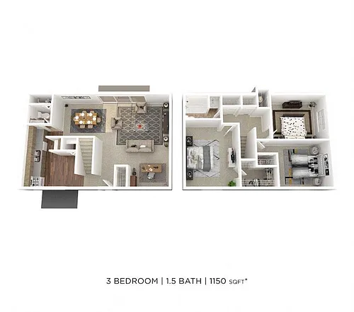 Floor plan Three Bedroom 1.5 Bath Townhome - 1,150 sqft