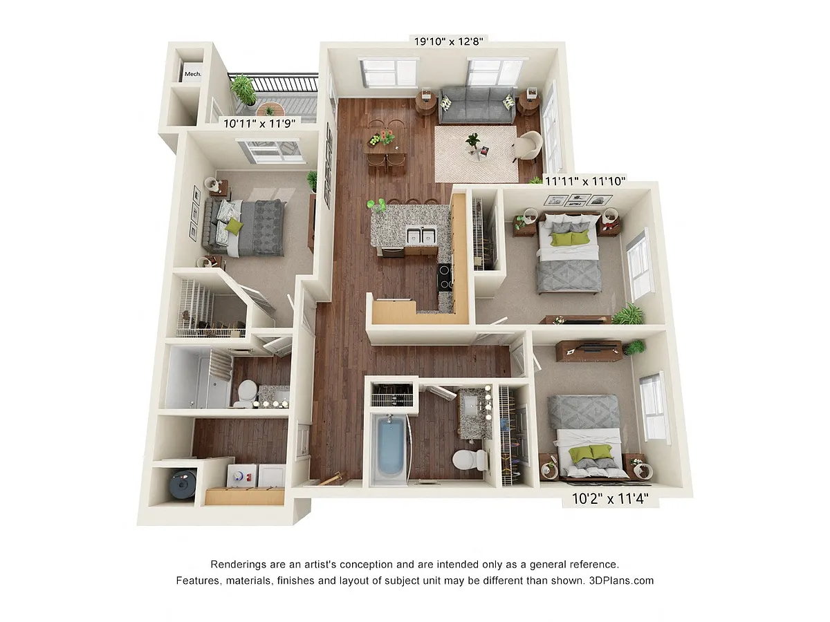 Floor plan Three Bedroom C1 (60%)