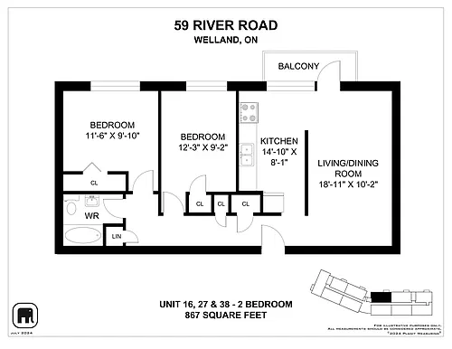Floor plan Apartment - 2 Bedroom 2 Bed 1 Bath 6