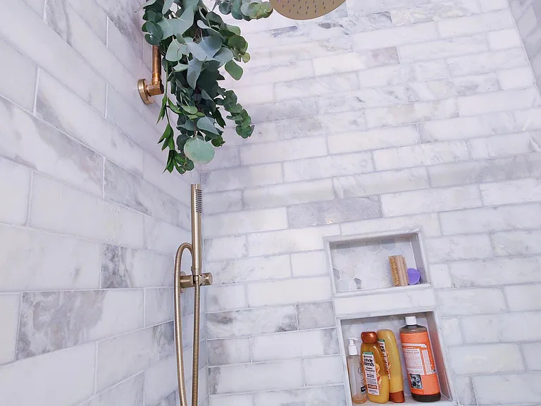 100% real marble tile and gold shower head and hose