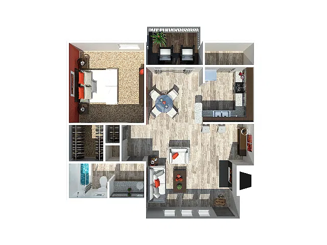 Floor plan 1 Bedroom 1 Bath 704