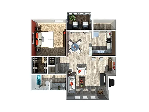 Floor plan 1 Bedroom 1 Bath 704