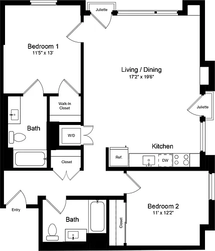 Floor plan 2 Bedroom FJJ