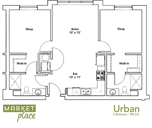 Floor plan 2 Bed 2 Bath