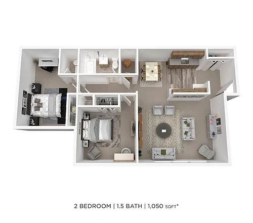 Floor plan Two Bedroom 1.5 Bath - 1,050 sqft