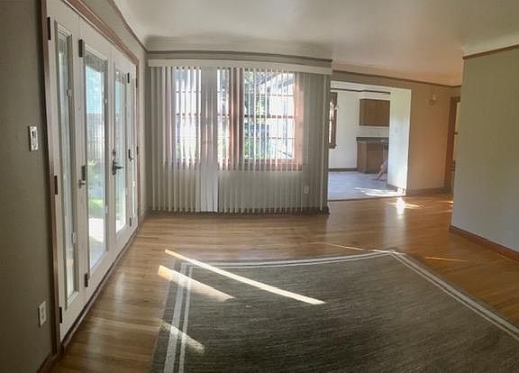 Real wood floors and cove ceilings in original part of the apartment.