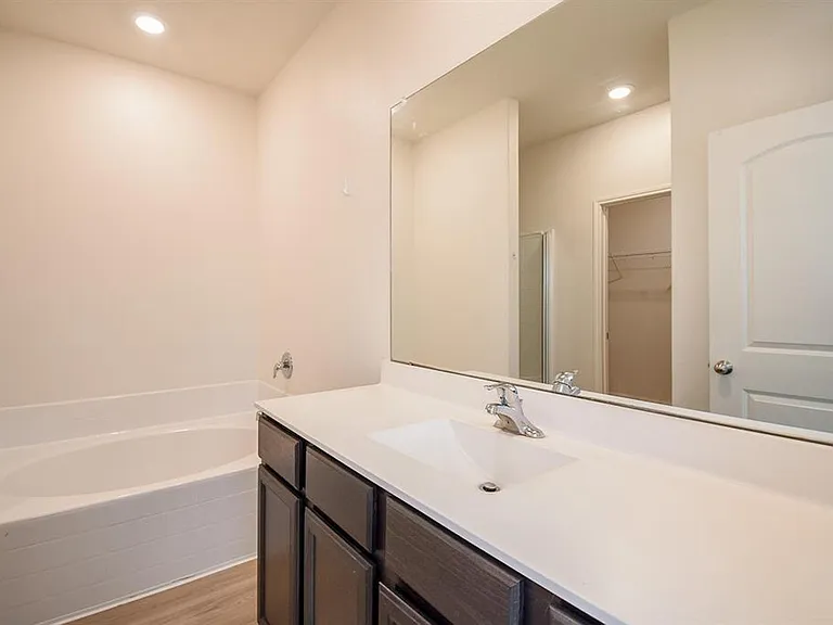 private master bathroom with walkin shower and tub