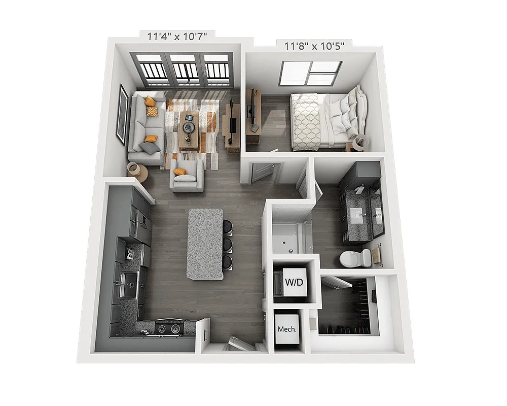 Floor plan One Bedroom A1F-II