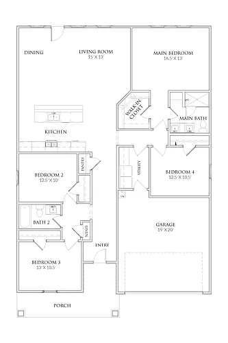 Floor plan 4 Bedrooms and 2 bathrooms