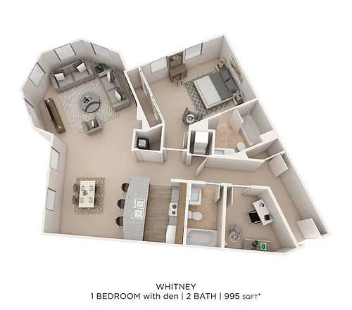 Floor plan One Bedroom 2 Bath